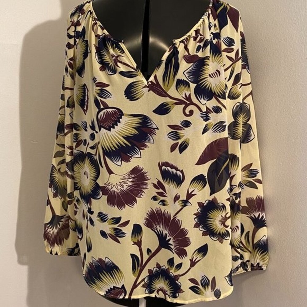 Ann Taylor Boho Sheer V Neck Long Sleeve Floral Womens Top Size S